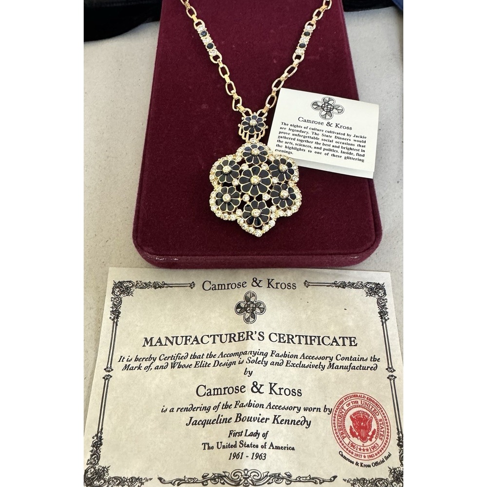 Camrose & Kross JBK Jackie Kennedy Black Floral Pendant Necklace 30"